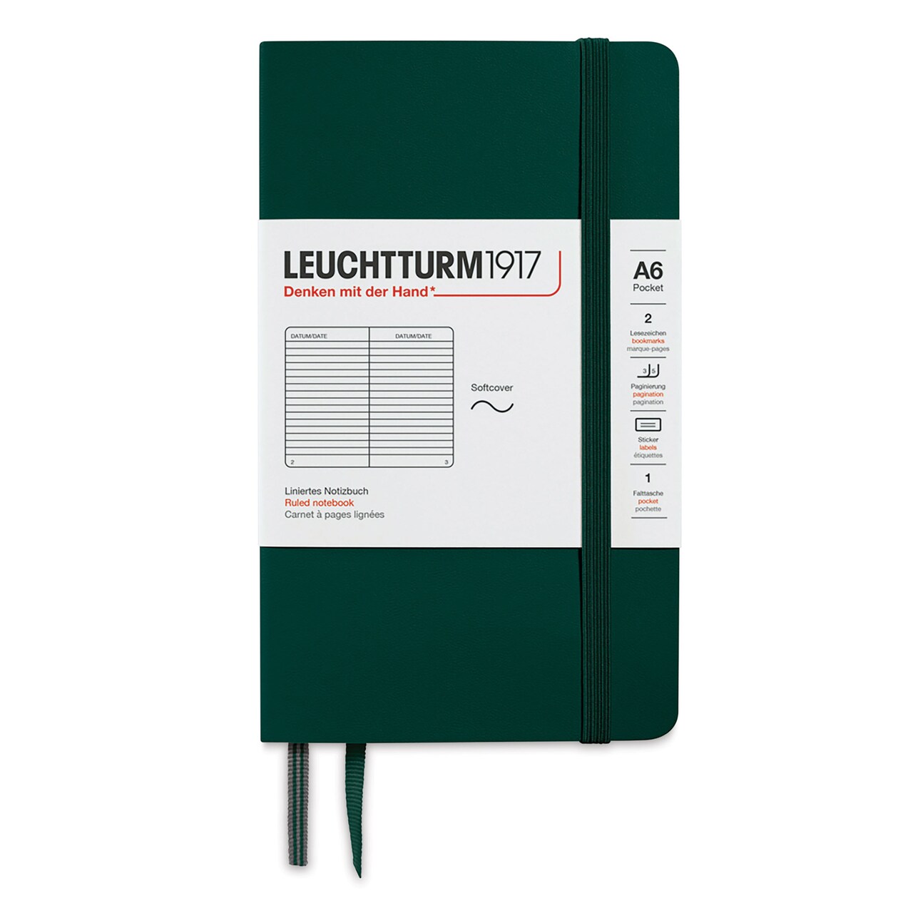 Leuchtturm1917 Ruled Softcover Notebook - Forest Green, 3-1/2" x 6"